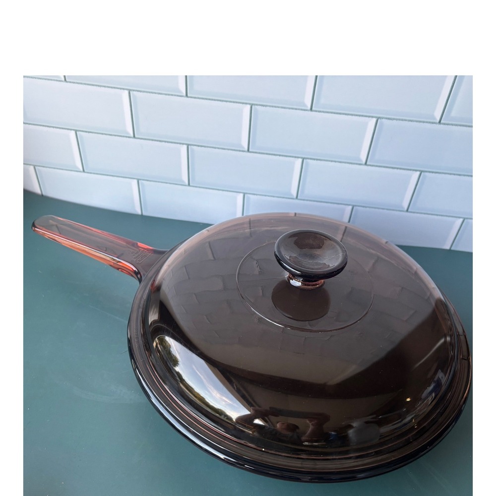 Visions by Corning Brown Glass 10 Inch Skillet Non-Stick Frying Pan Lid USA Made